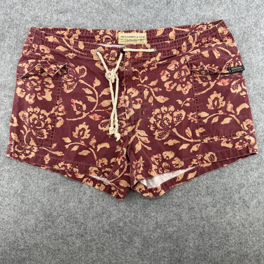 Y2K Abercrombie & Fitch Shorts Mens 35 Surplus Floral Burgundy Cargo